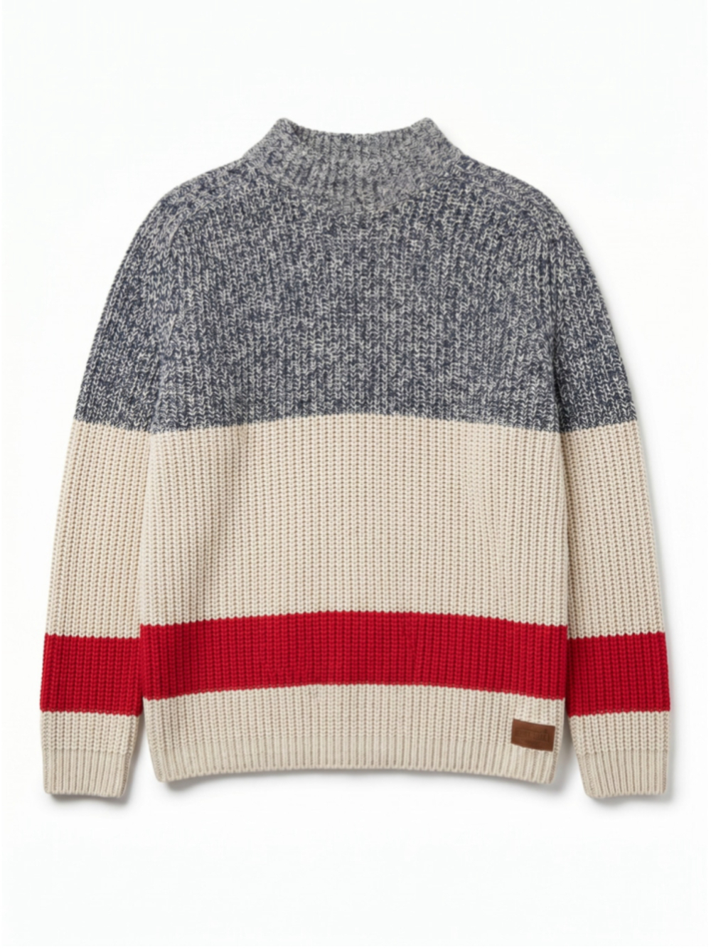 ROOTS Cabin Turtleneck Loose Fitting Gray Cream and Stripe Knit Sweater, Sz L